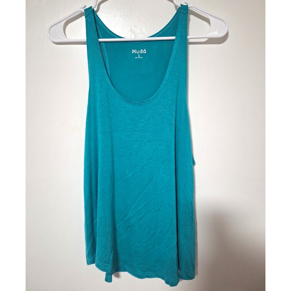 Mudd Women's Large Teal Scoop Neck Sleeveless Knit Tank Top Rayon Spandex